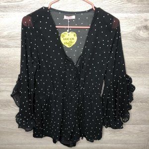 Luc-ce S Polka Dot Flare Ruffle Sleeve Playsuit